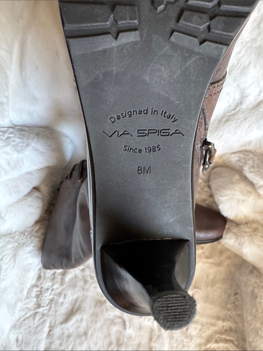 Via Spiga full Leather Tall Lace-Front Buckle Boots in Brown Taupe - Picture 11 of 15